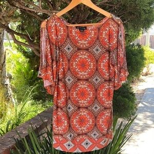 INC International Concepts Orange Patterned Blouse